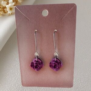 Fun Purple clay Rose Drop Earrings